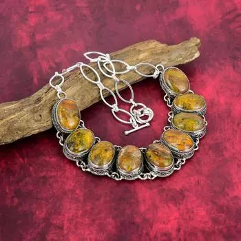 Ожерелье из яшмы шмеля, ювелирные изделия из цельного серебра 925 пробы с драгоценными камнями, ожерелье ручной работы на День матери Adjustable With 18 Inches жёлтый