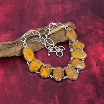 Ожерелье из яшмы шмеля, ювелирные изделия из цельного серебра 925 пробы с драгоценными камнями, ожерелье ручной работы на День матери Adjustable With 18 Inches жёлтый