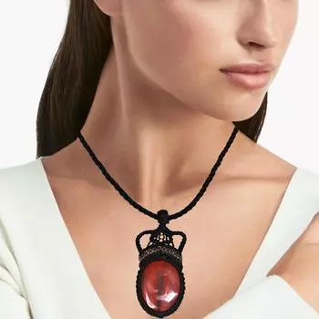 Ожерелье из яшмы в технике макраме с подвеской ручной работы из красного натурального богемского хрусталя