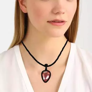 Ожерелье из яшмы в технике макраме с подвеской ручной работы из красного натурального богемского хрусталя