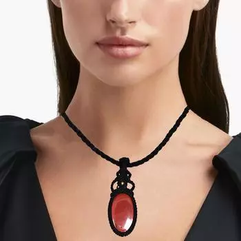 Ожерелье из яшмы в технике макраме с подвеской ручной работы из красного натурального богемского хрусталя