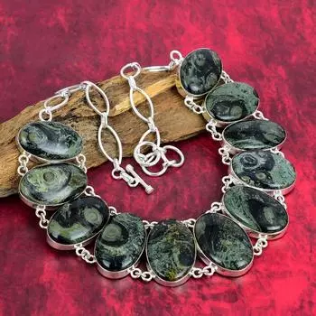 Ожерелье из яшмы в виде звезды, ювелирные изделия из драгоценных камней, ожерелье из стерлингового серебра 925 пробы, регулируемое ожерелье-цепочка ручной работы, подарок для ювелирных изделий для жены Adjustable with 18 inches зелёный