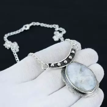 Ожерелье из радужного лунного камня, драгоценный камень из радужного лунного камня, ожерелье из стерлингового серебра 925 пробы, украшения из натурального радужного лунного камня для женщин, для подарков 20 белый
