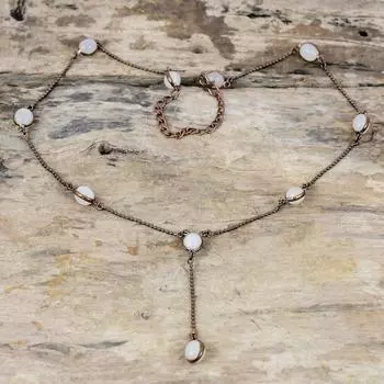 Ожерелье из радужного лунного камня, гальваническое медное ожерелье, регулируемая цепочка, ожерелье, гальванические украшения, ожерелье ручной работы, ювелирные изделия из драгоценных камней