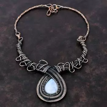 Ожерелье из радужного лунного камня Медная проволока Ожерелье с драгоценными камнями Медные украшения ручной работы Регулируемое ожерелье Дизайнерское ожерелье Подарок для нее