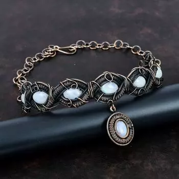 Ожерелье из радужного лунного камня, ожерелье из медной проволоки, ювелирные изделия из драгоценных камней, регулируемая цепочка, ожерелье из меди, ювелирные изделия ручной работы, подарки для друга