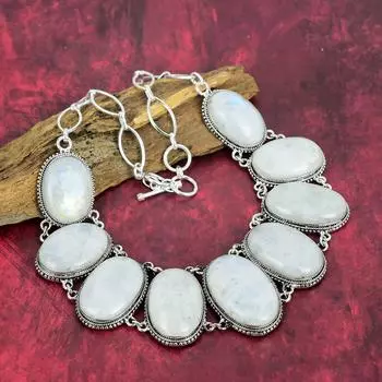 Ожерелье из радужного лунного камня, ювелирные изделия из драгоценных камней, ожерелье из стерлингового серебра 925 пробы, регулируемое красивое ювелирное ожерелье ручной работы Adjustable with 18 inches белый