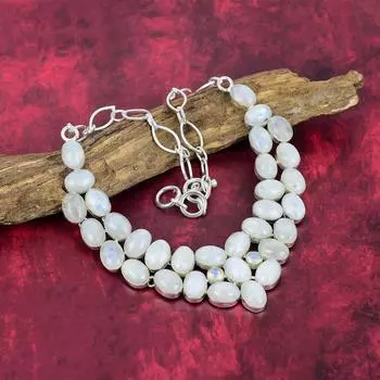 Ожерелье из радужного лунного камня, ювелирные изделия из драгоценных камней, ожерелье из стерлингового серебра 925 пробы, регулируемое красивое ювелирное ожерелье ручной работы Adjustable With 18 Inches белый