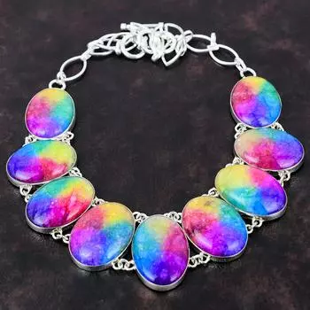 Ожерелье из радужного солнечного кварца с друзами. Удивительное ожерелье из драгоценных камней. Ожерелье из стерлингового серебра 925 пробы. Регулируемое ожерелье-цепочка. Достойные ювелирные изделия ручной работы. Adjustable With 18 Inches