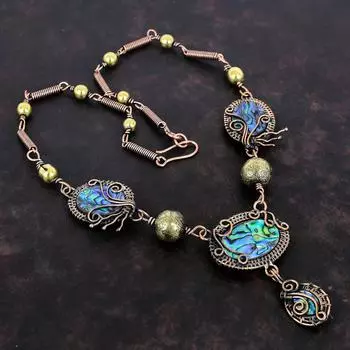 Ожерелье из ракушки морского ушка Медная проволока Ювелирные изделия из драгоценных камней Регулируемая цепочка Ожерелье Ожерелье ручной работы Ожерелье из медной проволоки Подарки для нее