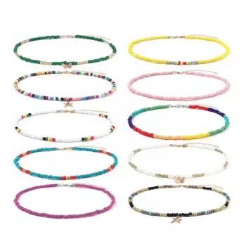 Ожерелье из разноцветных рисовых бусин, элегантное женское ожерелье из сплава в виде бабочки и морской звезды