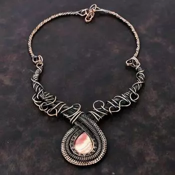 Ожерелье из родохрозита, медная проволока, регулируемое ожерелье, медные украшения, ожерелье ручной работы, ювелирные изделия из родохрозита, драгоценный камень, подарок для мамы