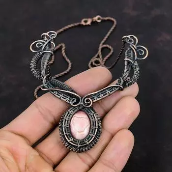 Ожерелье из родохрозита, ожерелье из медной проволоки, приличное ожерелье, медные украшения, ожерелье из драгоценных камней ручной работы, ювелирные изделия из родохрозита для подарка