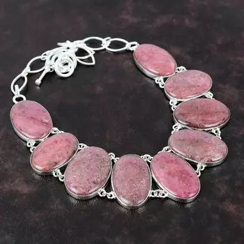 Ожерелье из родонита, ожерелье из стерлингового серебра 925 пробы, ювелирные изделия из настоящего драгоценного камня, регулируемая цепочка ручной работы, модное ювелирное изделие, подарок для мамы