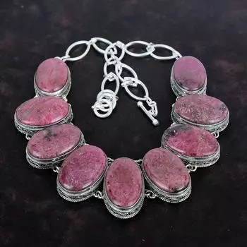 Ожерелье из родонита, винтажное ожерелье из серебра 925 пробы, регулируемое ожерелье из цепочки, дизайнерские украшения ручной работы, свадебные подарки