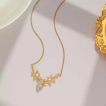 Ожерелье из рогов оленя, подвеска в виде головы лося, простые модные украшения со стразами для