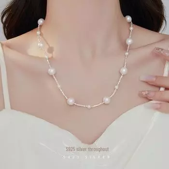 Ожерелье из роскошного жемчуга Banyan Tree S925 Silver - Niche Осень/Зима Цепочка для свитера NS1037-54cm серебряный