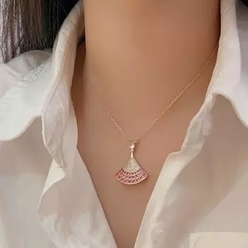 Ожерелье из розового бриллианта, легкое, роскошное, универсальное, подвеска в форме веера с крупным розовым бриллиантом, цепочка на ключицу, женские аксессуары высокого класса 41cm