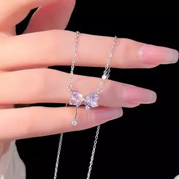 Ожерелье из розового бриллианта с бабочкой из стерлингового серебра S999 для женщин, легкая роскошная цепочка для ключей от меньшинства высокого качества