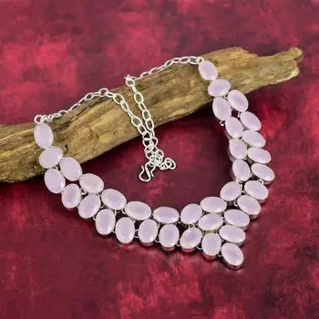 Ожерелье из розового халцедона из стерлингового серебра 925 пробы с регулируемой цепочкой, ожерелье ручной работы с драгоценными камнями на День памяти Adjustable With 18 Inches розовый