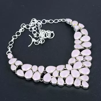 Ожерелье из розового халцедона, ручной работы, из стерлингового серебра 925 пробы, серебряное ожерелье с розовым халцедоном для жены, унисекс, для вечеринок, подарок 20 розовый