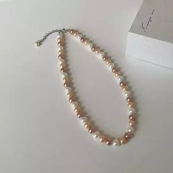 Ожерелье из розового хлопка Morandi с жемчугом, женская нишевая дизайнерская идея, свежесть и сладость, универсальная цепочка на шею, цепочка на ключицу