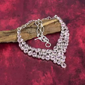 Ожерелье из розового кунцита, ожерелье ручной работы с драгоценными камнями, ожерелье из цельного серебра 925 пробы, старинные ювелирные изделия, для подарка на помолвку Adjustable With 18 Inches розовый