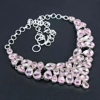 Ожерелье из розового кунцита ручной работы из стерлингового серебра 925 пробы, ожерелье из розового кунцита для жены, ожерелье унисекс, подарок жене 20 розовый