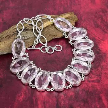 Ожерелье из розового кунцита, стерлинговое серебро 925 пробы, регулируемая цепочка ручной работы, ожерелье, ювелирные изделия из драгоценных камней, подарки для жены, новое ожерелье Adjustable with 18 inches розовый