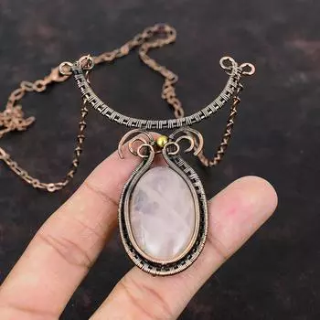 Ожерелье из розового кварца, обернутое медной проволокой, регулируемое ожерелье, ювелирные изделия из медной проволоки, ожерелье ручной работы из драгоценных камней, этнические украшения для подарка