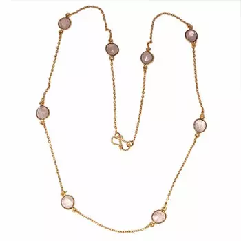 Ожерелье из розового кварца с инкрустированными драгоценными камнями, ручная работа, серебряные украшения 24