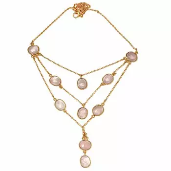 Ожерелье из розового кварца с инкрустированными драгоценными камнями, ручная работа, серебряные украшения 22