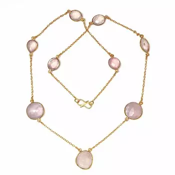 Ожерелье из розового кварца с инкрустированными драгоценными камнями, ручная работа, серебряные украшения 22