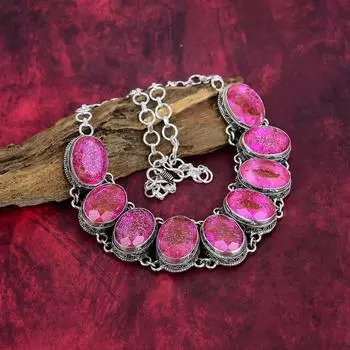 Ожерелье из розового триплетного опала, ювелирные изделия из цельного серебра 925 пробы с драгоценными камнями, ожерелье ручной работы, на День благодарения Adjustable With 18 Inches розовый
