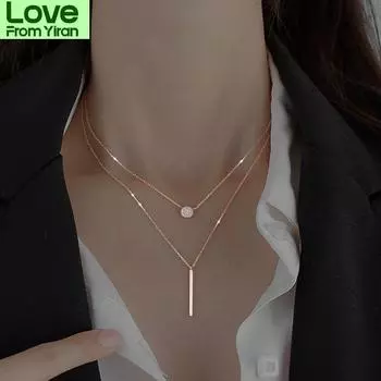 Ожерелье из розового золота и серебра с двумя слоями, круглое, блестящее, полное цирконие, длинные подвески, ожерелья, подарок для девушки, изысканные аксессуары 40cm