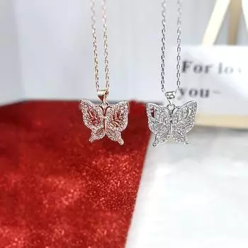 Ожерелье из розового золота с филигранной бабочкой и бриллиантами - универсальная женская подвеска на ключицу розового золота