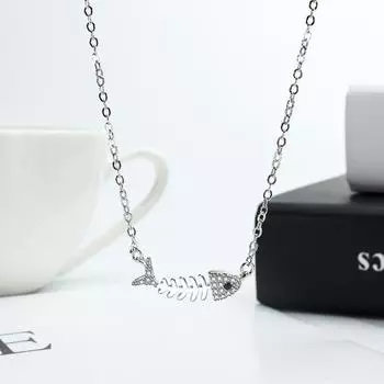 Ожерелье из рыбьей кости с микроинкрустацией цирконием, корейская версия, простая и щедрая, студенческая позолоченная цепочка на ключицу для женщин Mori