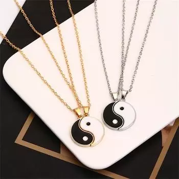 Ожерелье из рыбы Тай Чи Инь Ян серебряный