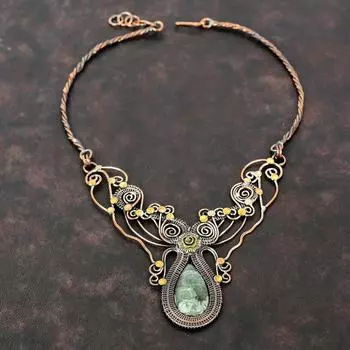 Ожерелье из серафинита, ожерелье из медной проволоки, регулируемое ожерелье ручной работы, ювелирные изделия из медной проволоки, настоящее ожерелье из драгоценных камней, подарок для матери