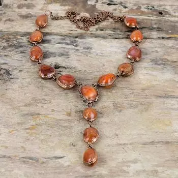 Ожерелье из сердолика, медное ожерелье, гальваническое медное ожерелье, регулируемая цепочка, ожерелье, гальванические украшения, подарок на годовщину, ожерелье ручной работы