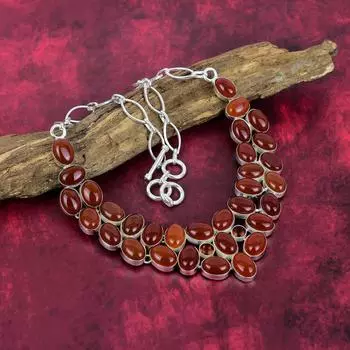 Ожерелье из сердолика, натурального драгоценного камня, ожерелье из стерлингового серебра 925 пробы, ювелирные изделия ручной работы, подарок на день рождения и годовщину для нее Adjustable With 18 Inches коричневый