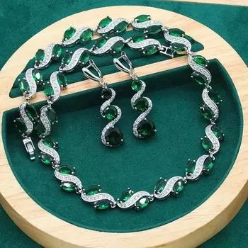Ожерелье из серебра 925 пробы, комплекты ювелирных изделий для женщин, свадебные изысканные длинные серьги с зеленым королевским синим цирконием, подарок на праздник