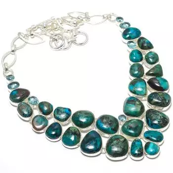 Ожерелье из серебра 925 пробы ручной работы с тибетской бирюзой и голубым топазом 18 дюймов JCN378-16