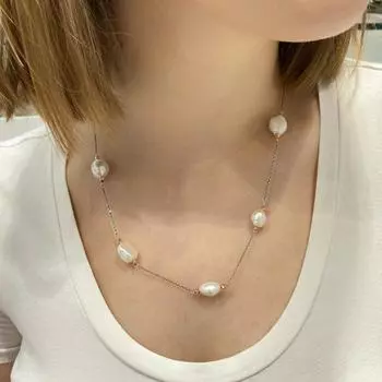 Ожерелье из серебра 925 пробы ручной работы с натуральным жемчужным камнем