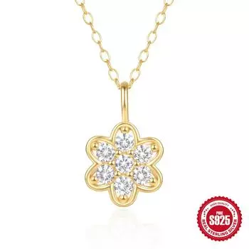 Ожерелье из серебра 925 пробы с бриллиантом в виде цветка, женское, легкая роскошь, высокий класс, нишевый дизайн, цепочка на ключицу, аксессуары для офисного работника 925 Silver золотой