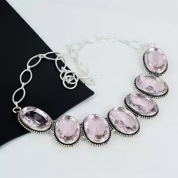 Ожерелье из серебра 925 пробы с розовым кунцитом, серебряное ожерелье с бирюзовым оттенком, для жены, унисекс, подарок на Рождество 20 розовый