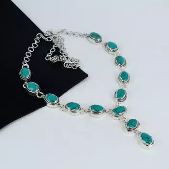 Ожерелье из серебра 925 пробы с бирюзой Санта-Роза, серебряное ожерелье с бирюзой Санта-Роза для жены, ожерелье унисекс, подарок 20 зелёный