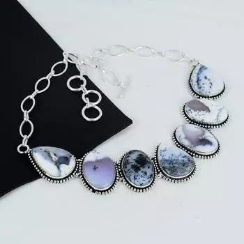 Ожерелье из серебра 925 пробы с опалом и дендритом, серебряное ожерелье с опалом и дендритом для жены, ожерелье унисекс, подарок на День благодарения 20 белый