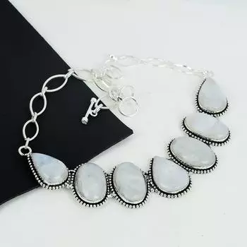 Ожерелье из серебра 925 пробы с радужным лунным камнем, серебряное ожерелье с радужным лунным камнем для жены, ожерелье унисекс, подарок на День благодарения 20 белый