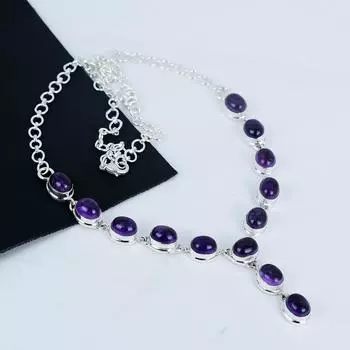 Ожерелье из серебра 925 пробы с натуральным аметистом, ручная работа, аметистовое серебряное ожерелье для жены, ожерелье унисекс, праздничный наряд в подарок 20 фиолетовый